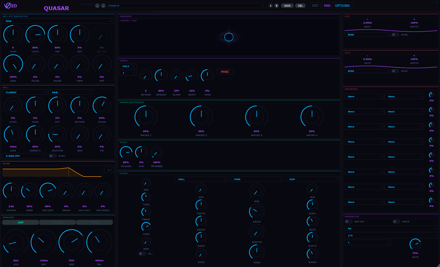 QUASAR wavetable and granular synthesizer plugin interface